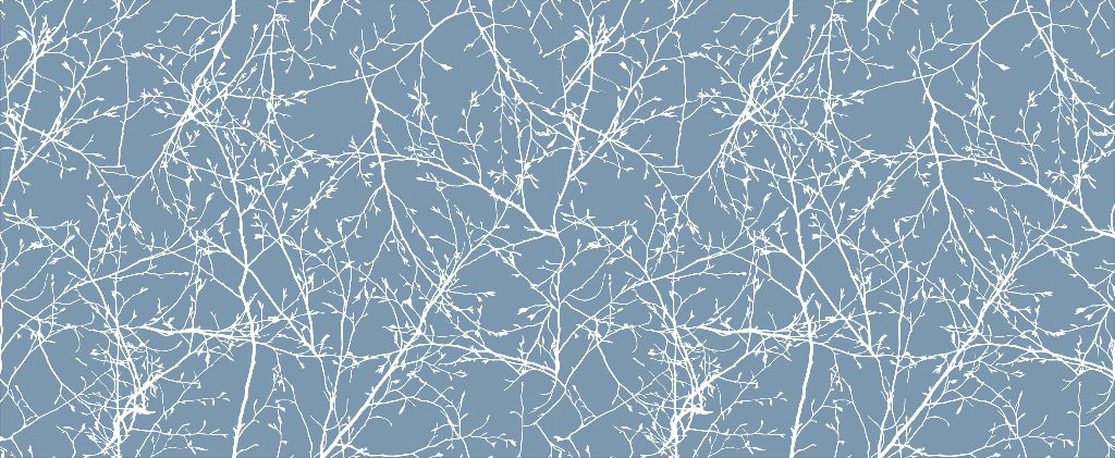 A seamless pattern featuring White Branches on a soft blue background, creating a tranquil, winter wallpaper mural by Decor2Go Wallpaper Mural.