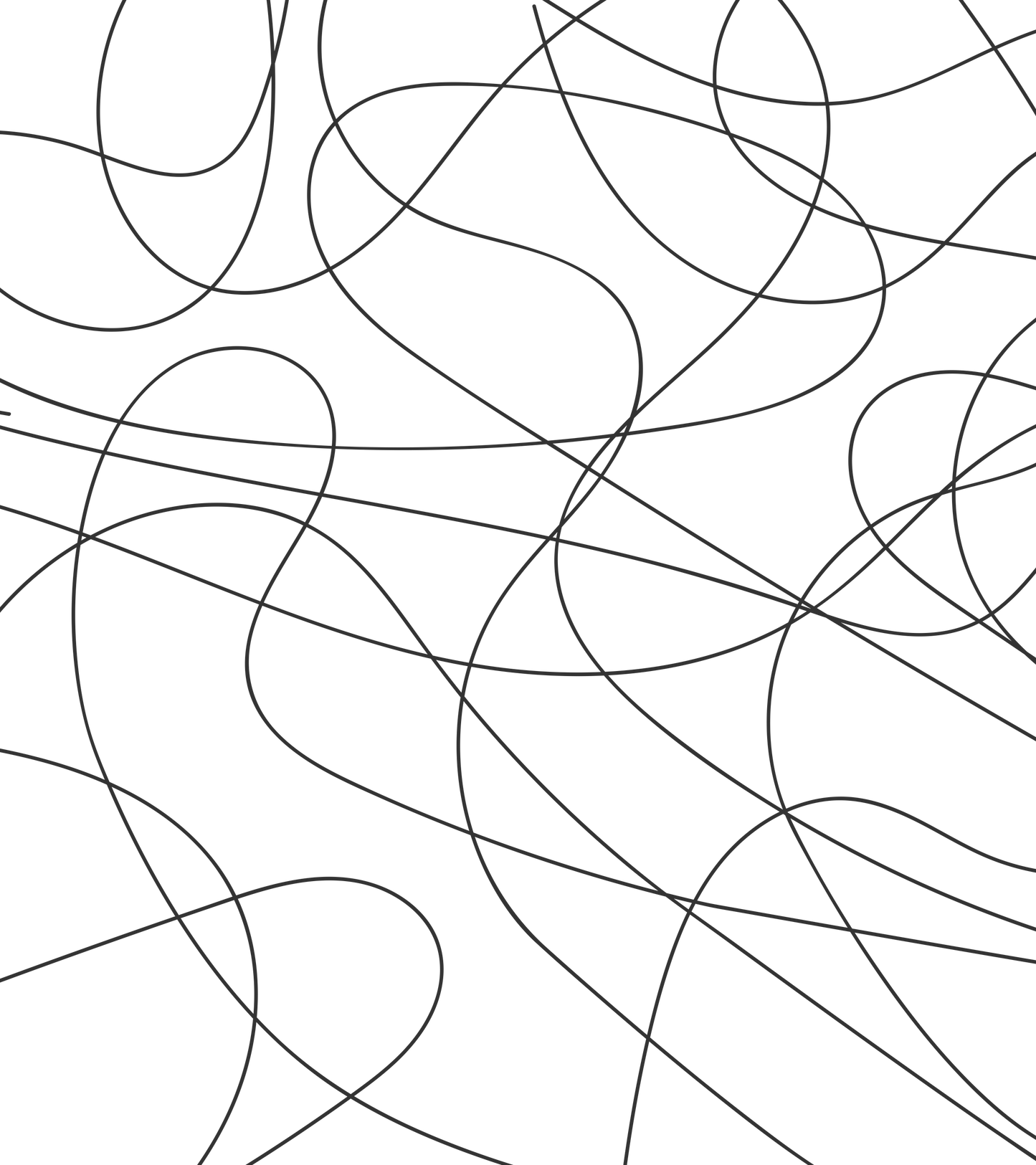 The Contemporary Scribble Elegance Wallpaper Mural by Decor2Go features an abstract black background adorned with a pattern of intertwining light gray curves, offering an artistic touch. This modern mural creates a fluid and dynamic visual akin to a sophisticated scribble design.