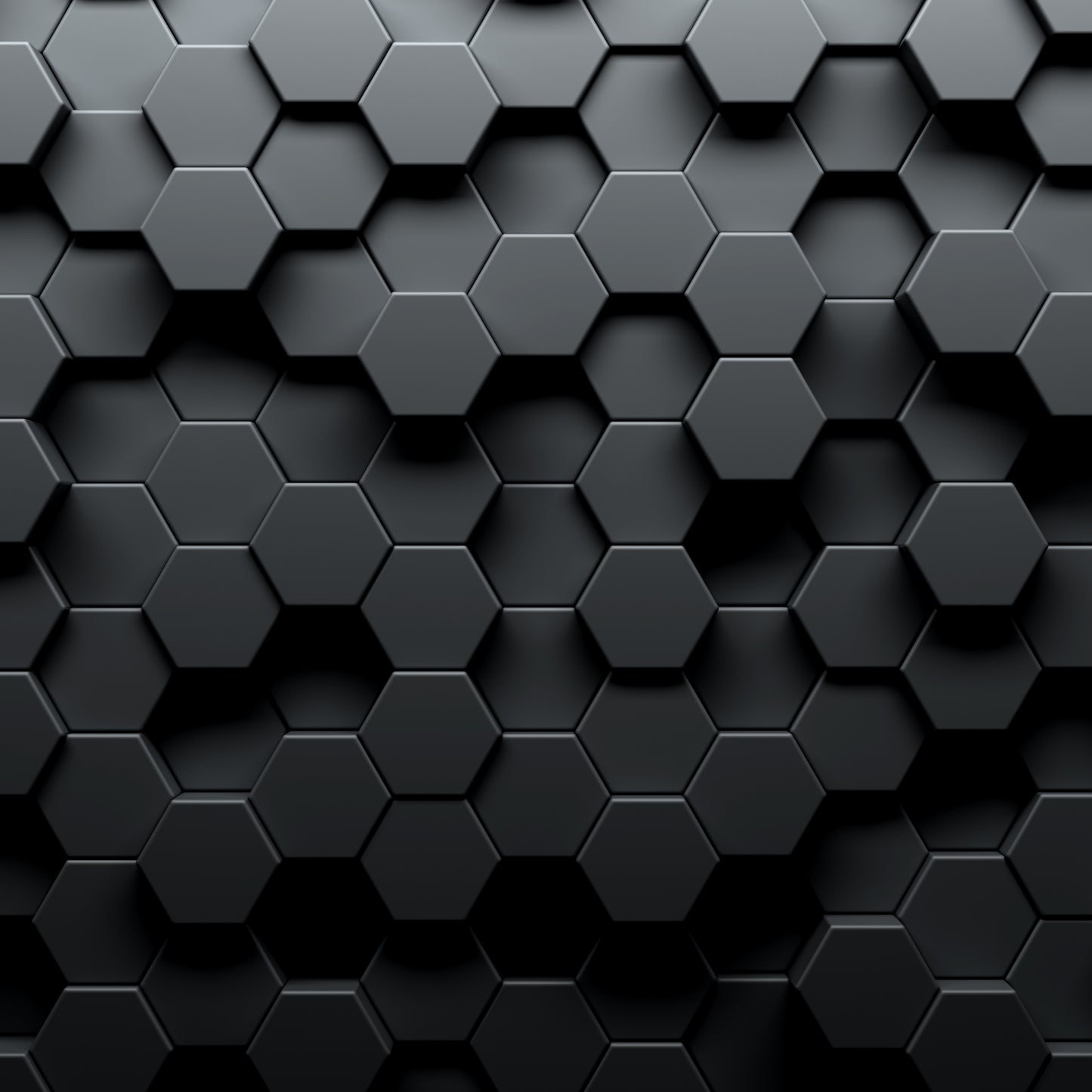 A detailed image of the Modern 3D Hexagonal Elegance Wallpaper Mural by Decor2Go Wallpaper Mural showcases its elegant and textured surface with shadows and highlights. The uniformly arranged black hexagons enhance the depth, creating a modern wall design aesthetic.