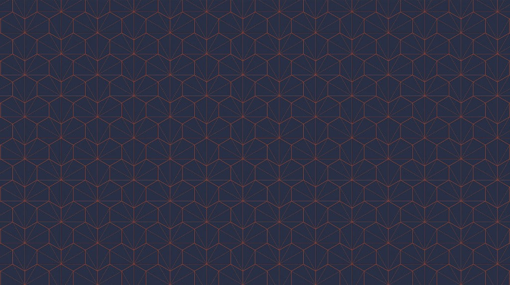 Dark blue background with a geometric pattern composed of subtle thin red lines forming interconnected triangles and hexagons, perfect for a modern eclectic design - Navy and Red Hexagons Wallpaper Mural by Decor2Go Wallpaper Mural.