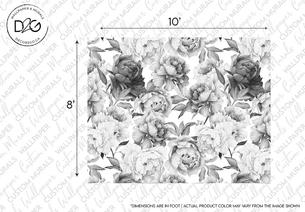 Black and White Peonies Wallpaper Mural