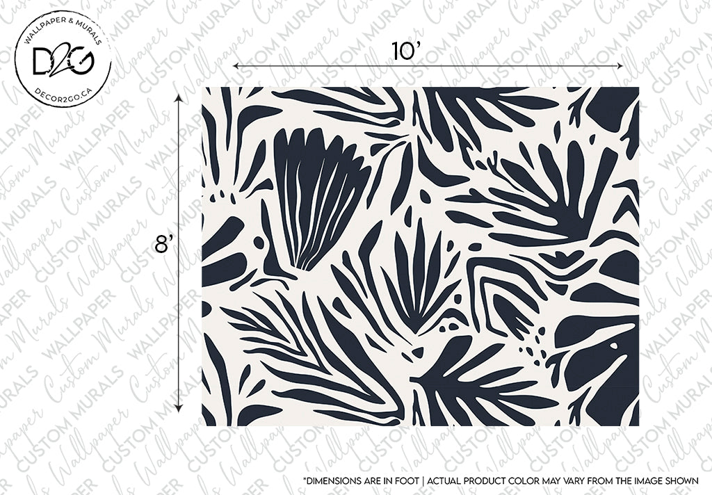 A monochrome Abstract Nature Wallpaper Mural custom mural, measuring 10 by 8 feet, displayed with a disclaimer that actual product color may vary from the image shown. Brand Name: Decor2Go Wallpaper Mural