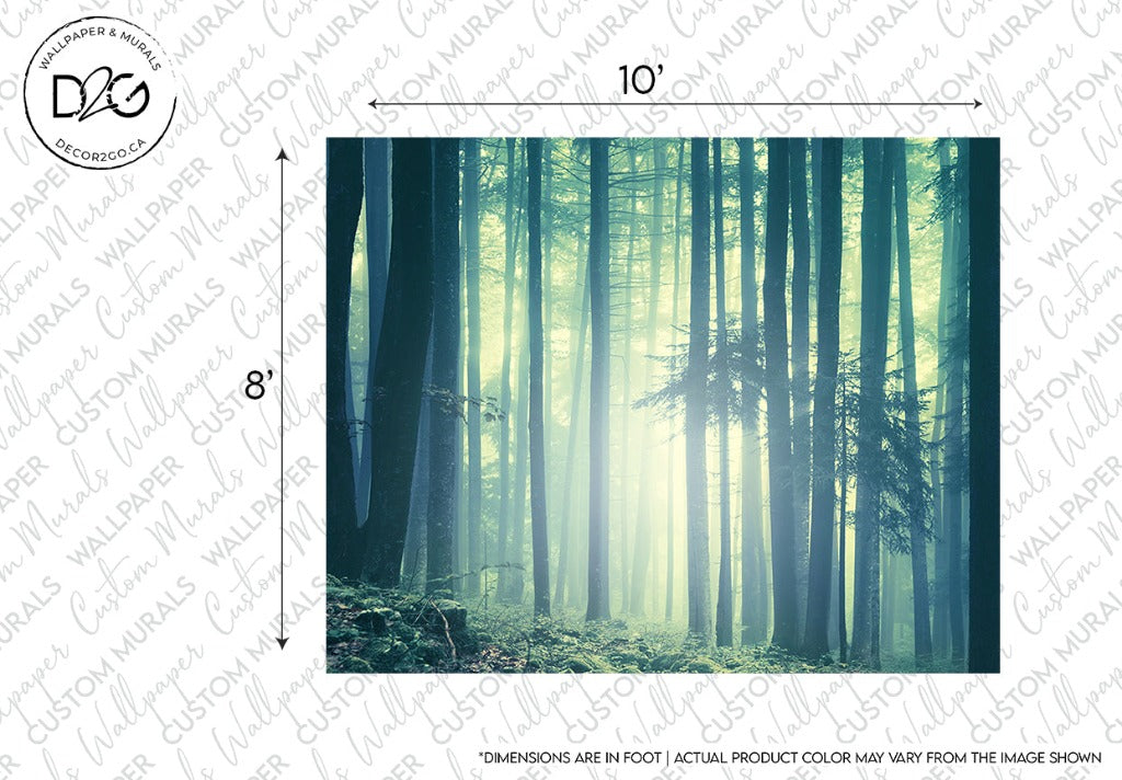 Green Silhouetted Forest Wallpaper Mural