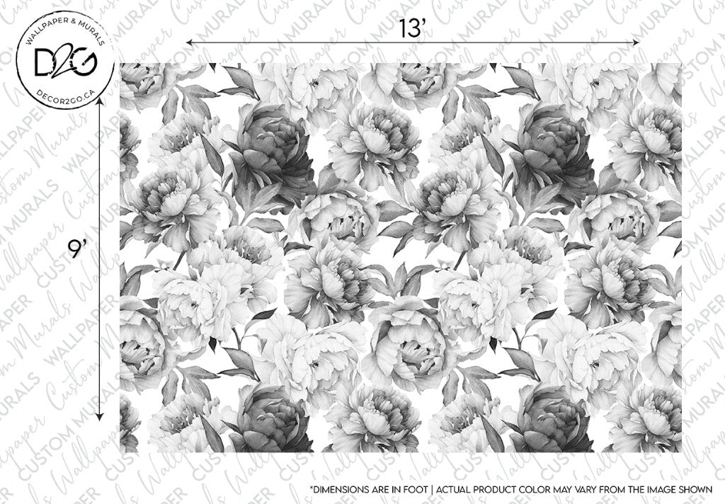 Black and White Peonies Wallpaper Mural