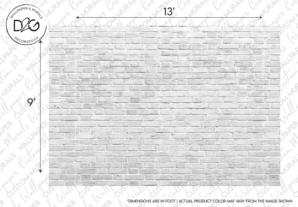 A Great White Wall Wallpaper Mural spanning 13 feet in width and 9 feet in height displays a disclaimer noting that actual product color may vary from the image shown, by Decor2Go Wallpaper Mural.
