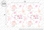 A Nature’s Breath Wallpaper Mural featuring a repeating pattern of soft pink and peach roses with green foliage against a white background, watermarked by the 'Decor2Go Wallpaper Mural' logo.
