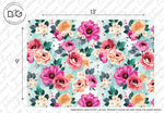 Fabric pattern featuring a vibrant Pink Watercolor Flowers Wallpaper Mural with roses and other flowers in shades of pink, peach, and purple, set against a light turquoise background with green leaves by Decor2Go Wallpaper Mural.