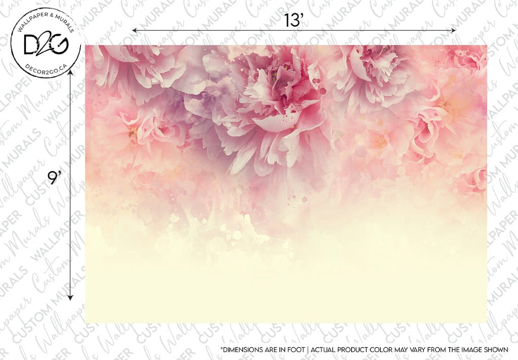 An artistic Decor2Go Wallpaper Mural featuring soft pink and white peonies with a blurred effect and a gentle ombre transition from pink to cream.