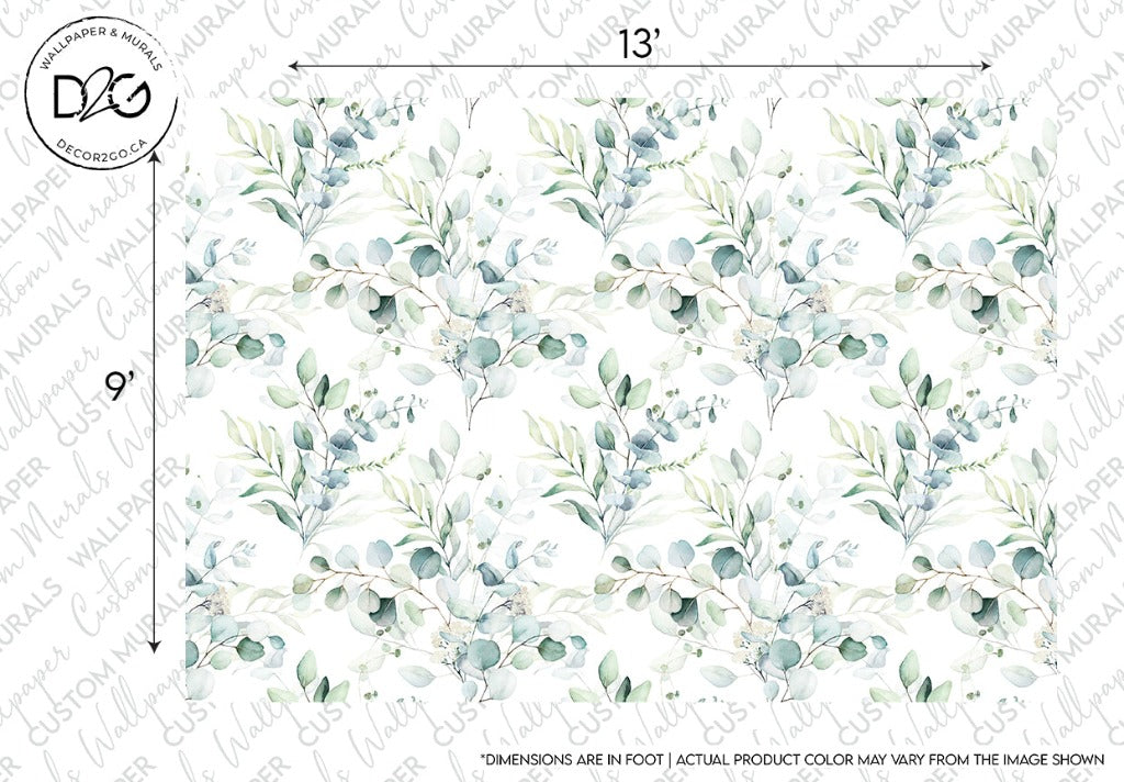 Small Green Vessels Wallpaper Mural flowers and leaves blue and geen, sizes