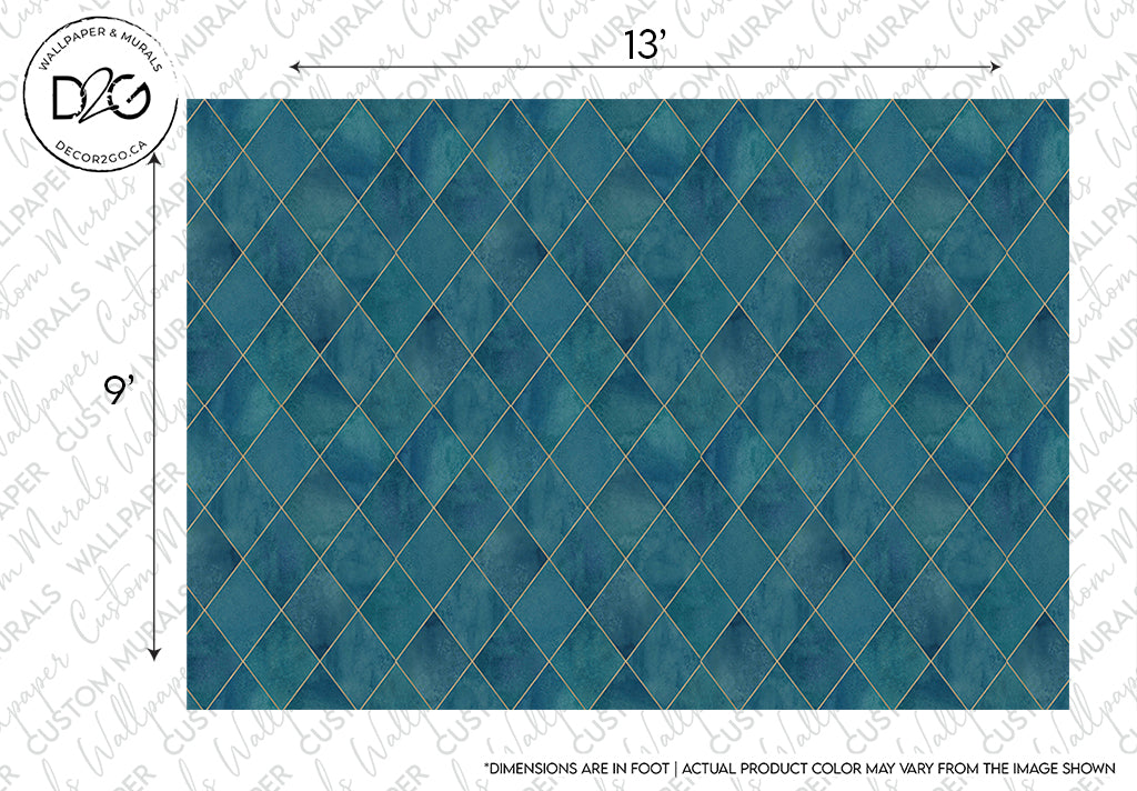 Argyle Geometric Watercolor Art Wallpaper Mural with a diamond stitch pattern, measuring 13" in dimensions as stated, with a note indicating that actual product color may vary from the image shown by Decor2Go Wallpaper Mural.