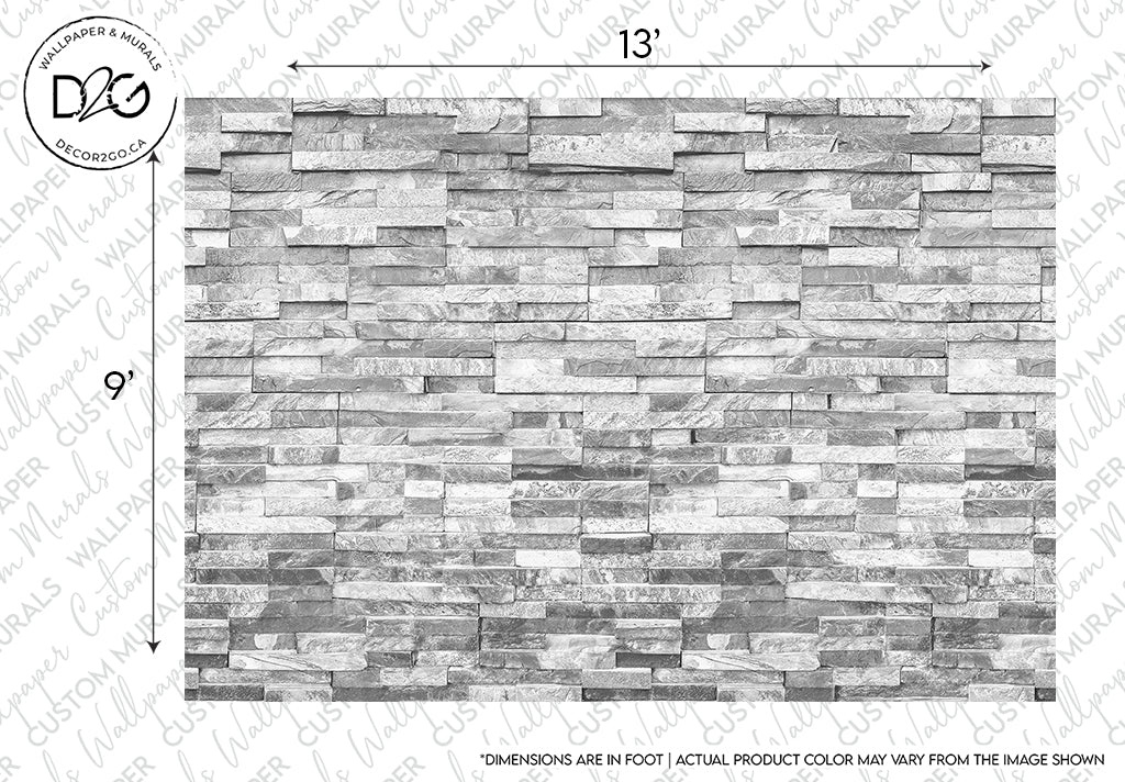 A detailed image of an embossed Grey Stone Wall Wallpaper Mural from Decor2Go Wallpaper Mural that mimics a natural stone wall in shades of grey. The design features varied stone sizes, creating a stacked appearance.