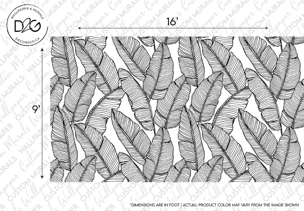 Feather Silhouettes Wallpaper Mural black and white leaves, sizes