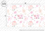 A Decor2Go Wallpaper Mural featuring soft pink and coral roses with green leaves on a speckled white background, with dimensions marked as 16 by 9 inches.