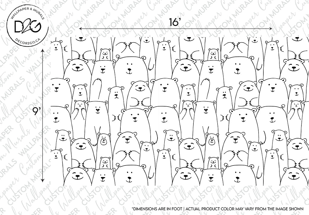 Bear Family Black & White Wallpaper Mural