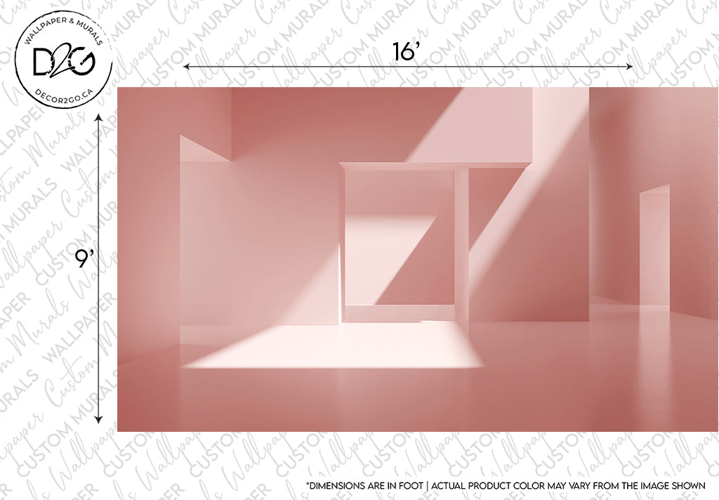Abstract geometric shapes in a rosy pink tone with varying dimensions, creating a minimalistic architectural scene. The Decor2Go Wallpaper Mural casts shadows on the surfaces, enhancing the Contemporary Pink Interior Design 3D Wallpaper Mural.