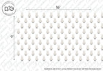 Illustration of a whimsical Decor2Go Wallpaper Mural featuring rows of Adorable Grey Rabbit Faces on a white background, designed for kids' spaces with dimensions 16 by 9 inches noted on the edges. The design