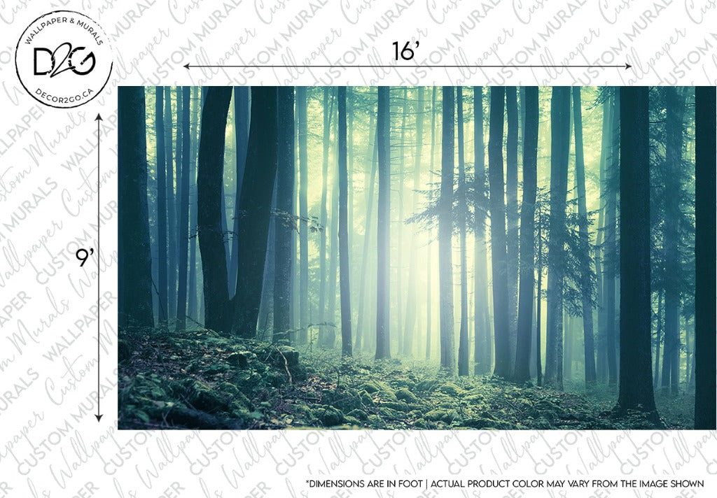 Green Silhouetted Forest Wallpaper Mural