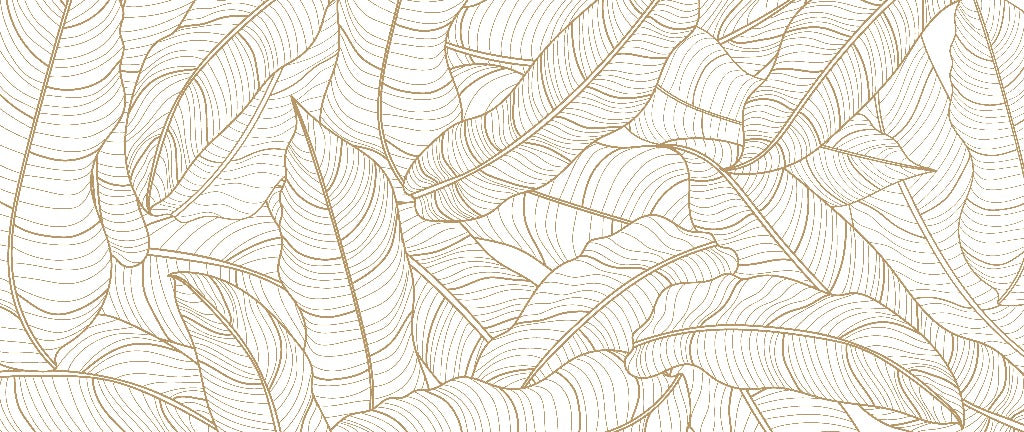 An intricate line drawing featuring a dense pattern of various overlapping golden leaves, depicted with detailed, fine lines to emphasize their texture and shapes, like the Golden Escape Wallpaper Mural by Decor2Go Wallpaper Mural.