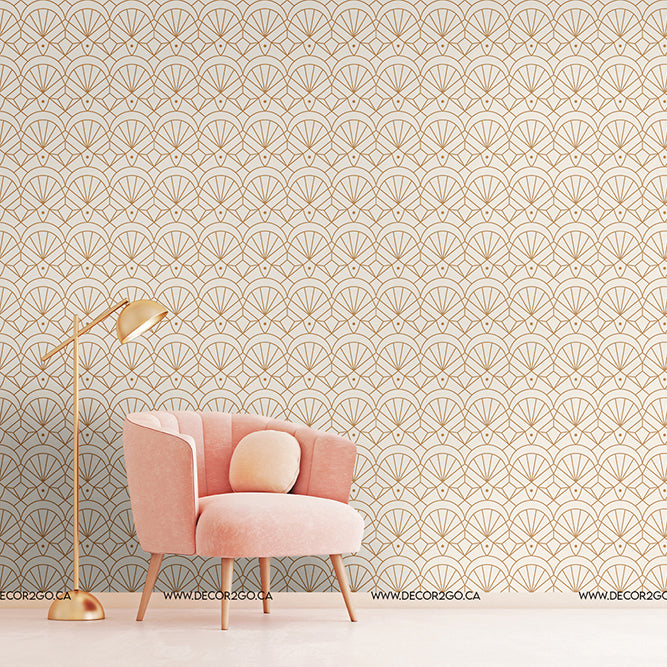 An abstract geometric wallpaper mural featuring a dynamic composition of shapes and lines, adding a contemporary and artistic touch to any space