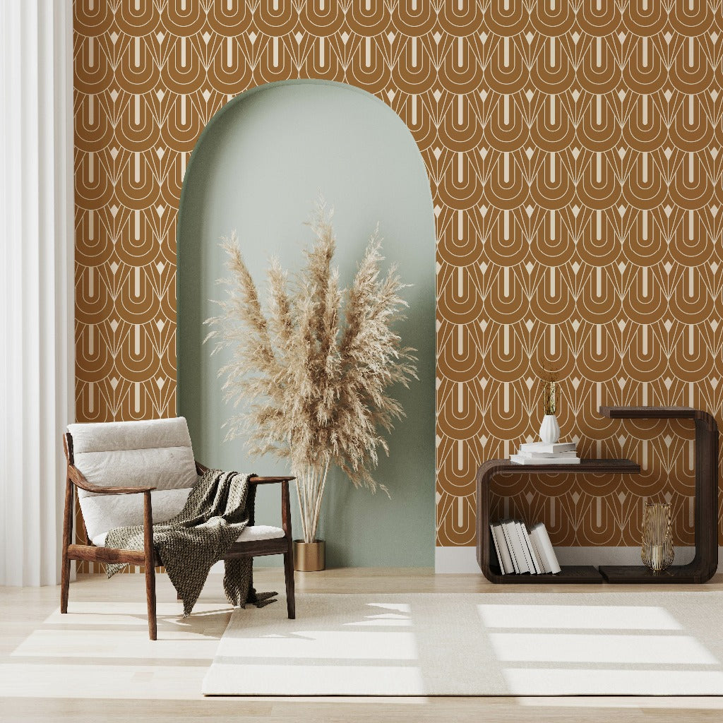 Vintage living room with a  fusion of geometric shapes in this timeless design wallpaper mural