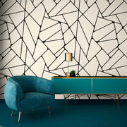 Living Room - Green Living room with geometric walpaper