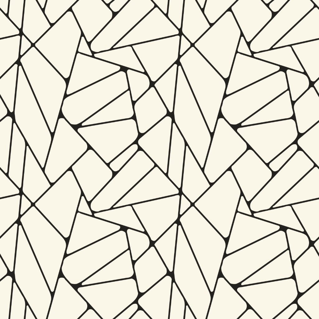 Abstract Geometry Wallpaper Mural from Decor2Go Wallpaper Mural consists of overlapping and interconnected black lines forming various triangular shapes on a white background, available in custom sizing.