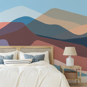 Bedroom - Bedroom with earth colours and  amazing abstract mountain wallpaper