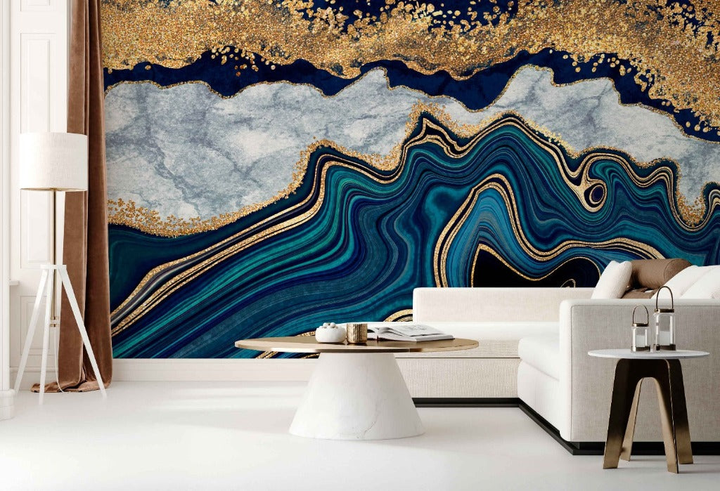 Living Room - Luxury wallpaper in a modern living room with white sofa