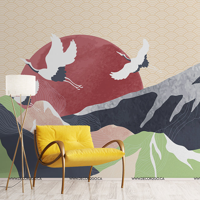 Yellow chair and lamp with Luxury oriental style wallpaper mural