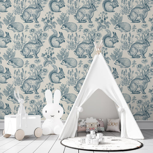 Animals wallpaper in a minimal kids room