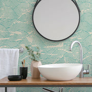 Bathroom - Bathroom counter and waves pattern mural