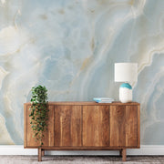 Marble stone light blue wallpaper in a foyer entry