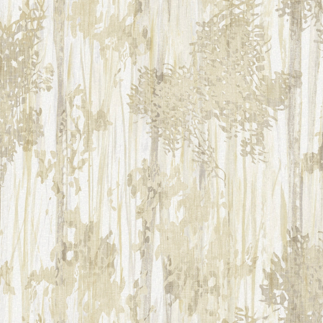 Aspen Grove Sand Wallpaper by York Wallcoverings features abstract beige and light brown patterns with a soft, watercolor texture on cream—ideal for creating a serene, nature-inspired space. Covers 60 SqFt.