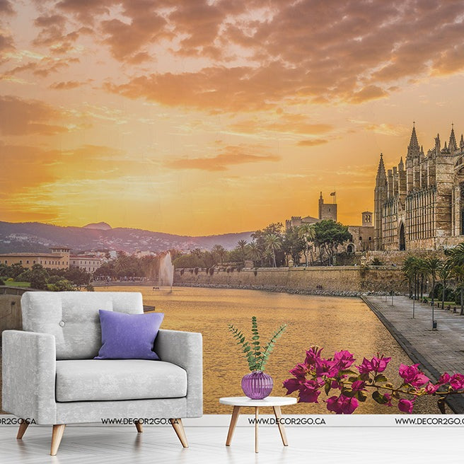 Atardecer en España Wallpaper Mural in the living room with the gray chair