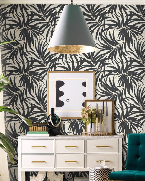 Bali leaves wallpaper in the living room or bedroom with the white furniture