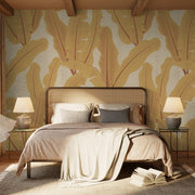 Bedroom - Tropical and warm vibes bedroom with big banana leaves in yellow shapes