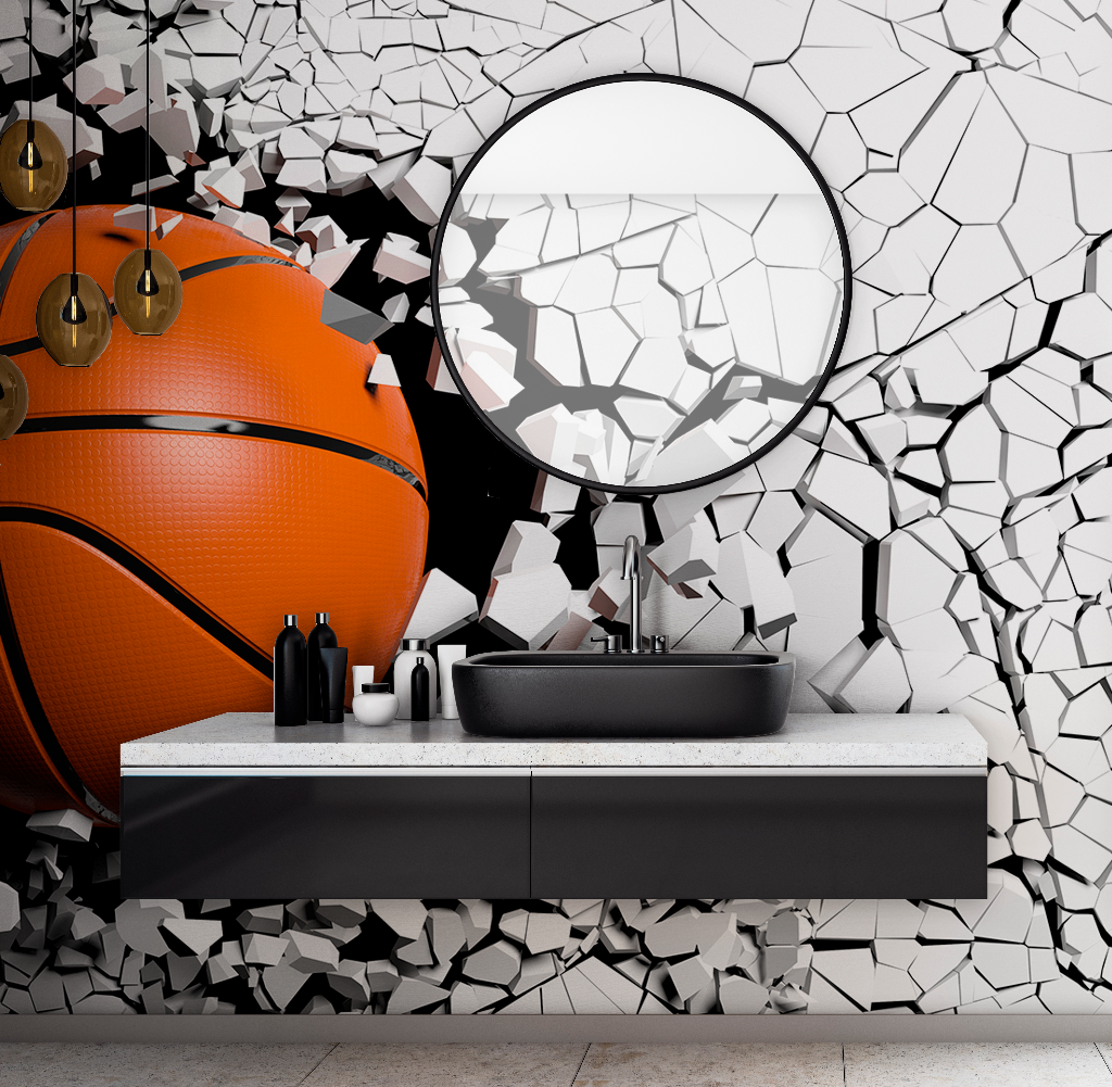 Bathroom - Basket Wrecking Ball Wallpaper Mural in a bathroom
