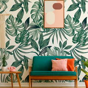 Living Room - Big Green Leaves Wallpaper Mural in living room