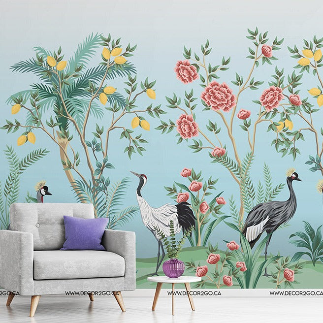 Birds of Paradise Wallpaper Mural in living room