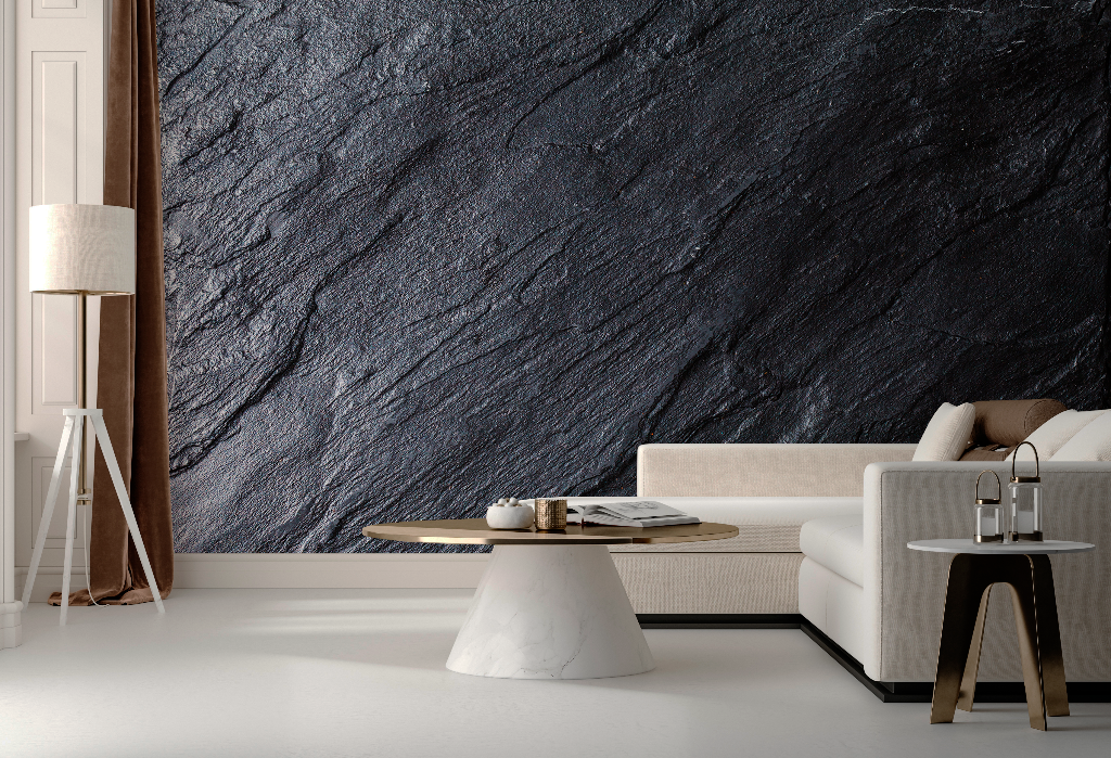 Living Room - Black Stone Wallpaper Mural in an elegant living room