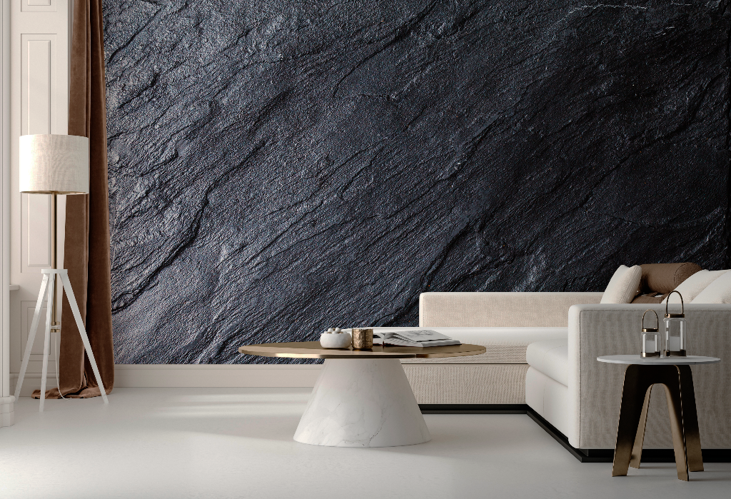 Black Stone Wallpaper Mural in an elegant living room