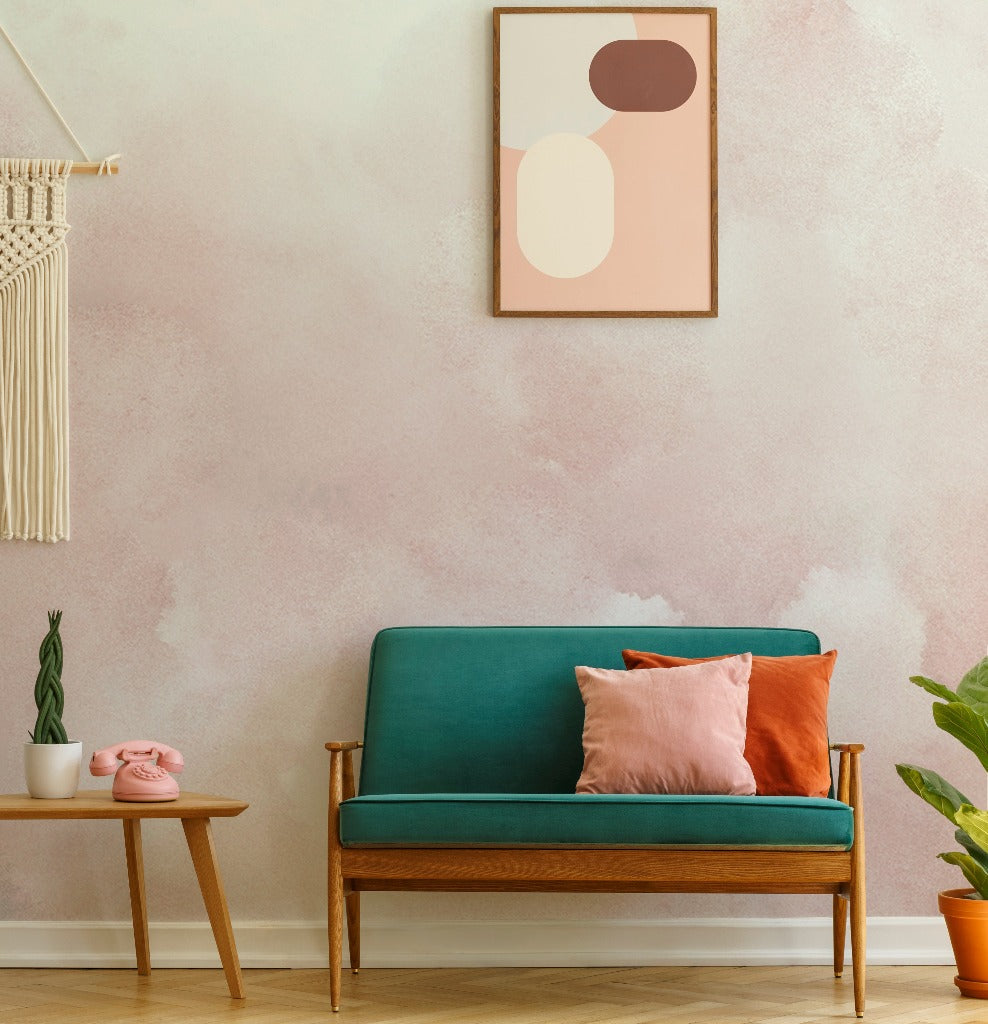 Living Room - Blush Watercolor Wallpaper Mural in the living room