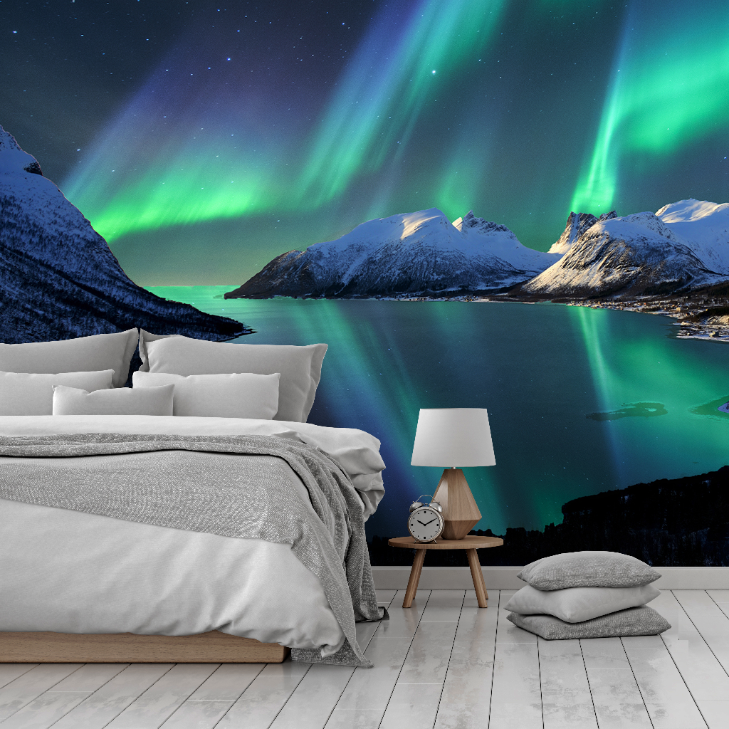 Borealis Skies Wallpaper Mural in bedroom