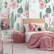 Bedroom - Cactus and Flamingos Wallpaper Mural for kids bedroom