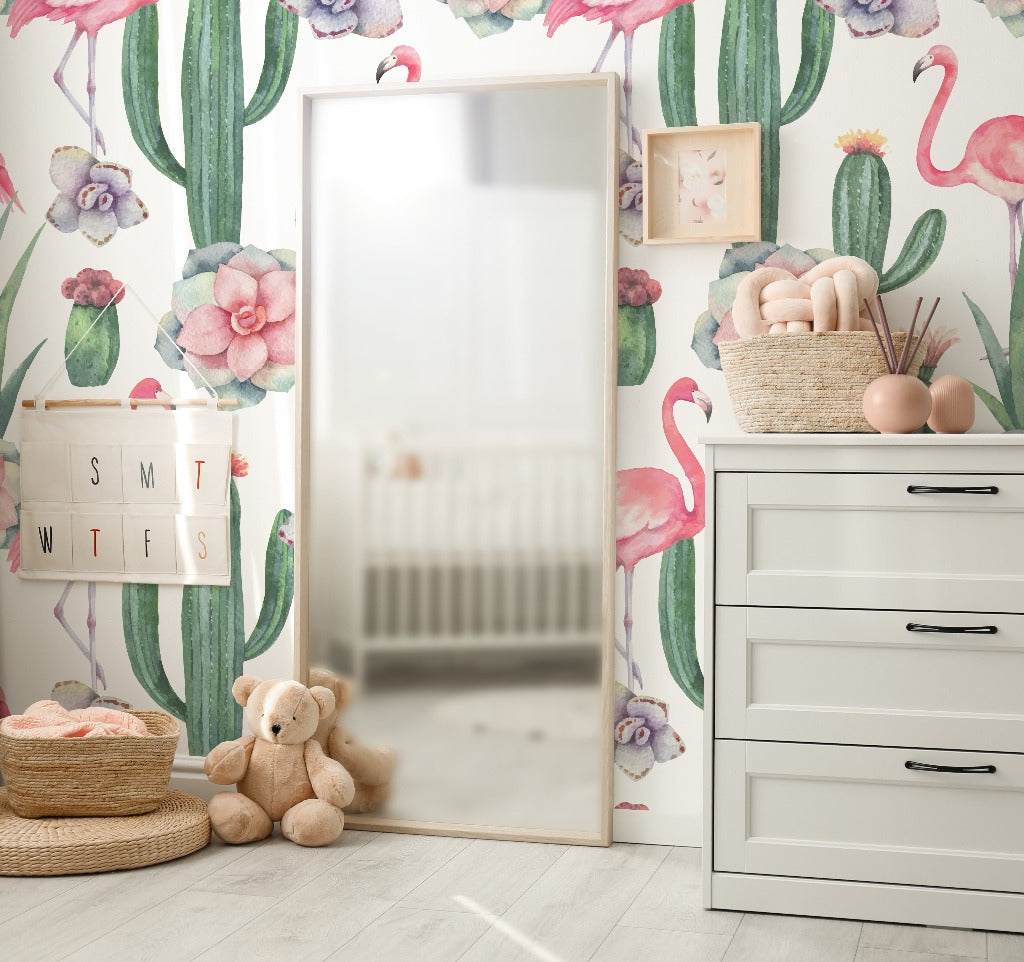 Kids Room - Cactus and Flamingos Wallpaper Mural for kids room