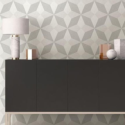 Contemporary Silver and Grey Geometric Wallpaper (56 SqFt)