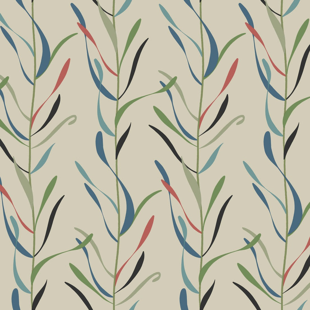 Chic boho wallpaper adorned with colorful abstract leaves patterns