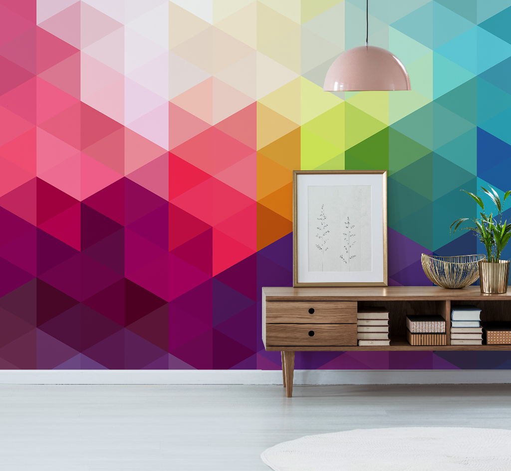 Colorful Triangular Pattern Wallpaper Mural in living room