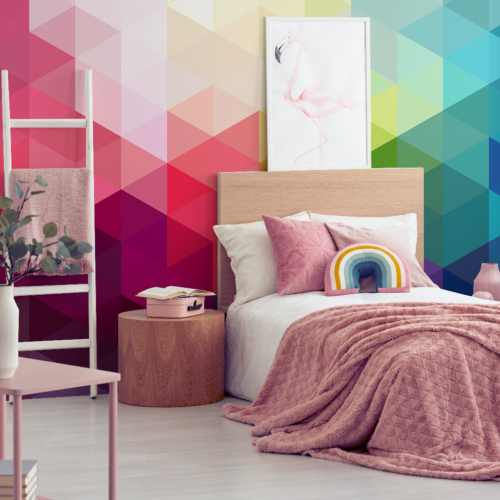 Colorful Triangular Pattern Wallpaper Mural in kids bedroom