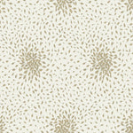 Explore the Cream & Gold Petite Leaves Wallpaper by York Wallcoverings, featuring symmetrical floral motifs with small brown leaves on a light beige background. Part of the Modern Metals Collection, it blends classic charm and contemporary allure. (60 SqFt).